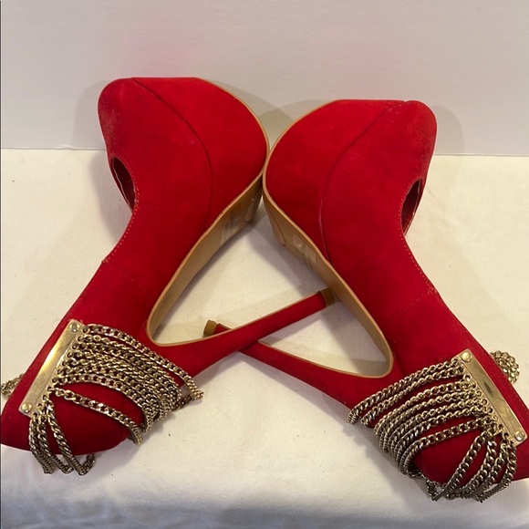 Red Stiletto Heels with Metallic Detail - Picture 7 of 12